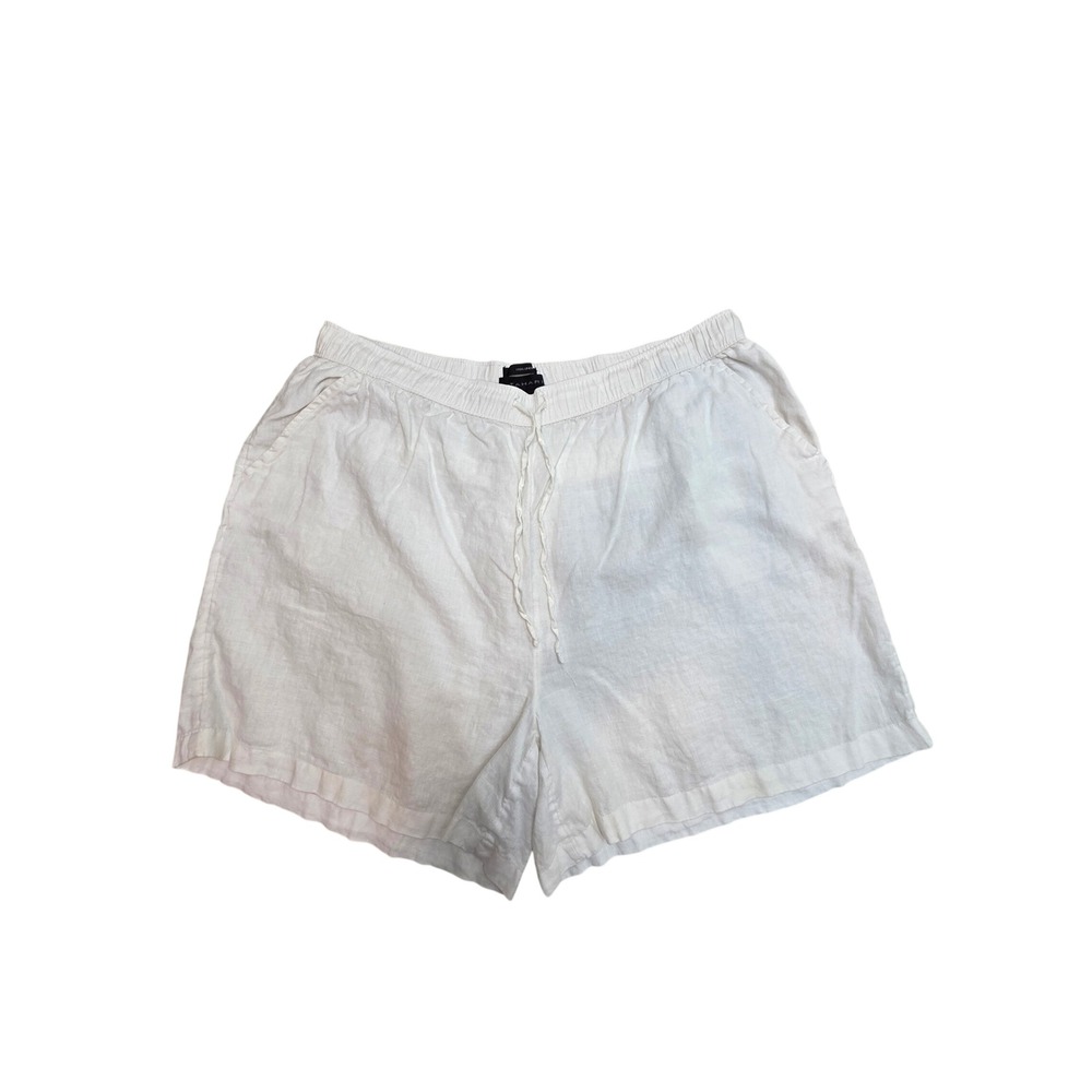 Tahari Womens White 100% Linen Elastic Drawstring Relaxed Shorts Size 2X Plus